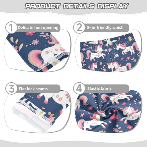 Cute Unicorn Blue Girls' Leggings Toddler Doodles Pink Gold Accents Kids Yoga Pants Dance Active Tights 4T3