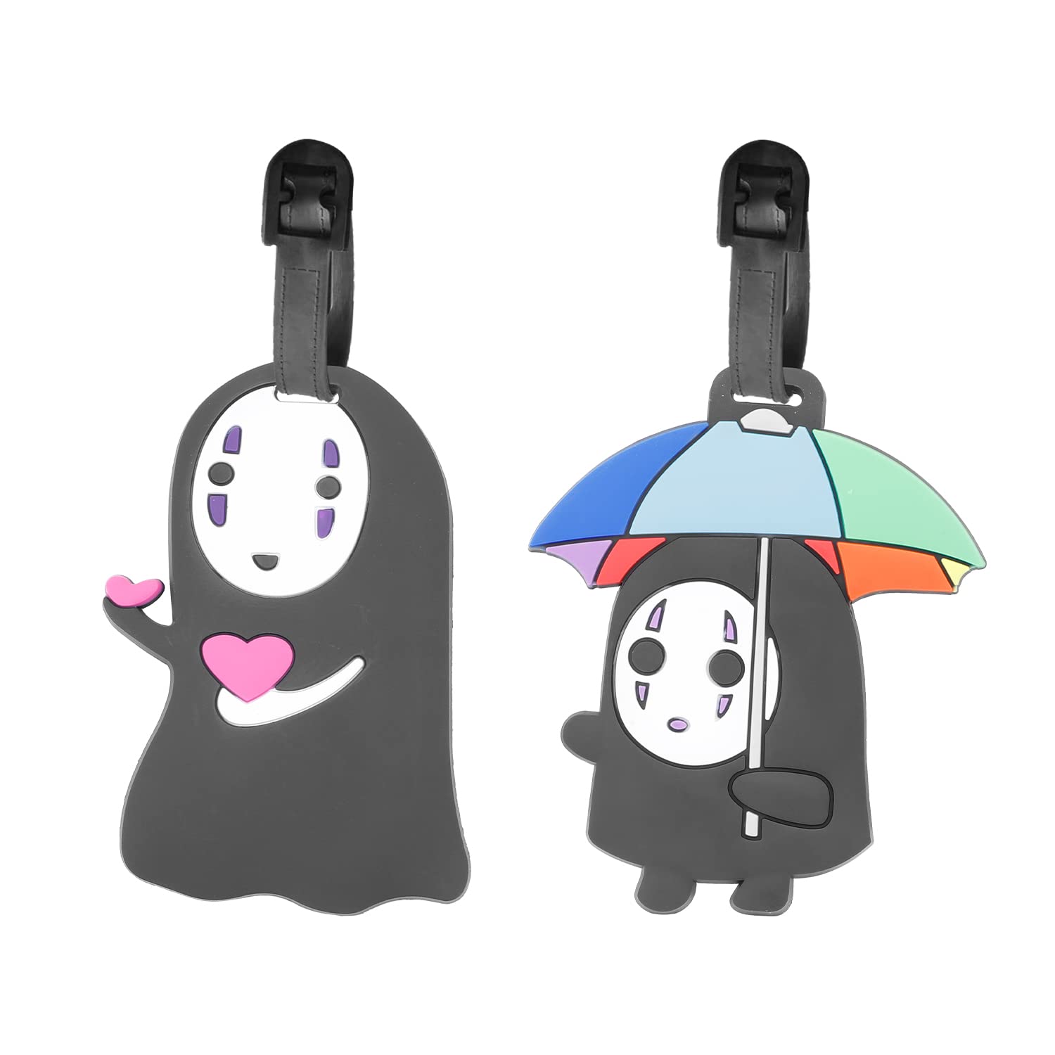 G-AhoraNo Face Man Silicone Travel Tag Spired Away No Face Man Luggage Tag Baggage Identification Labels ID Tag with Belt Strap
