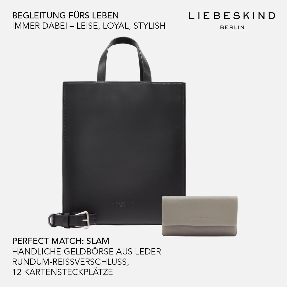 Liebeskind Berlin „Paper Bag M“ – Tote Tasche aus Leder mit Jacquard-Schultergurt und Logodetails – Damen-Tasche – Leder Handtasche Damen – Women’s Tote Bag