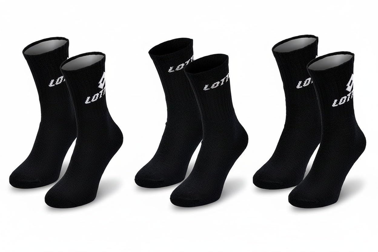 LOTTO – Pack économique 20+1 paires de chaussettes sport homme – Mi-mollet Crew – Coton respirant, maintien confortable, logo officiel