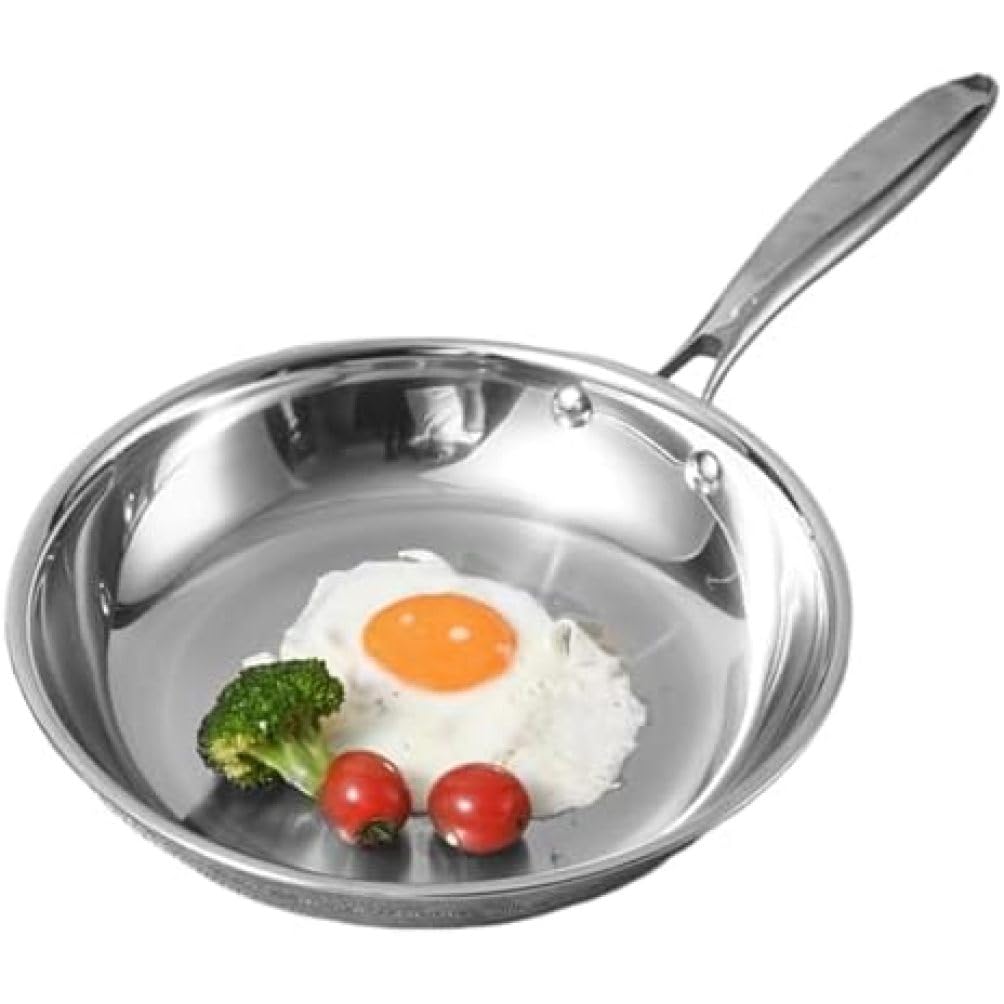 Xdyyjrasa Stainless Steel Frying Pan, 28cm Induction Skillet for Even Searing, Uncoated Steel Pan for Steak Chicken Vegetables