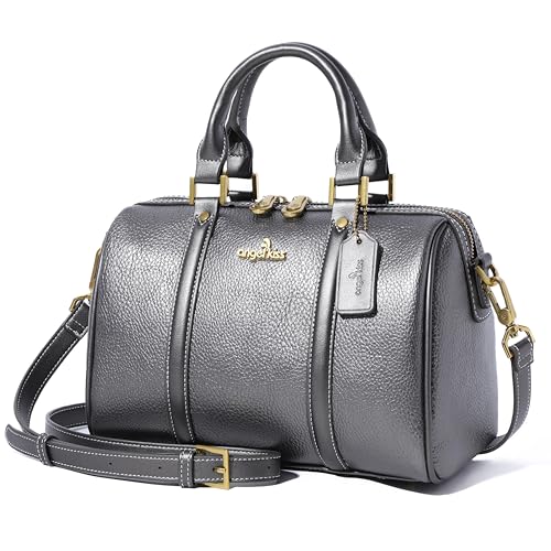 Image of Angel Kiss Women Satchel Purses and Handbags Vegan Leather Boston Barrel Bag Top Handle Shoulder Purse with Crossbody Strap | Vegan Leather