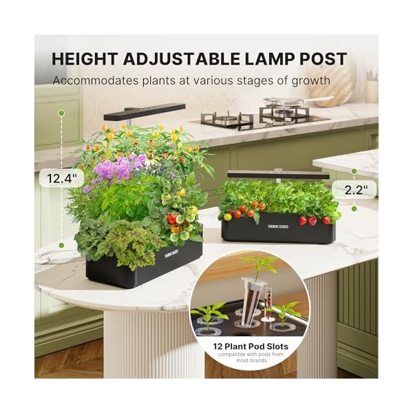   Hydroponics-Growing-System-Kit-12-Pods-24W-LED-Grow-Light-Indoor-Garden-4L-Water-Tank-with-Quiet-Pump-Adjustable-Height-Herb-Garden-Planter-Indoor-Kit-Gardening-Gifts-Black