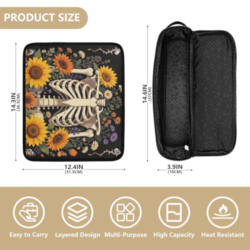 2-in-1 Curling Iron Travel Case and Heat Resistant Mat with Zipper Portable Hair Styling Tool Organizer for Flat Irons, Straighteners, Curling Irons, Skeleton Ribcage Wildflower Flowers Goth miniatura 4