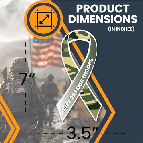 Image of Magnet Me Up Support Our Troops Military Camouflage Patriotic Ribbon Magnet Decal, 3.5x7 Inches, Heavy Duty Automotive Magnet for Car Truck SUV, in Support of American Military, Crafted in The USA
