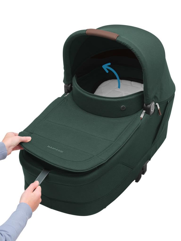 Maxi-Cosi Sense Capazo, Amplio y cómodo, colchón de Memory Foam Transpirable, Paneles ClimaFlow, inclinación SoothingSlope, Apto para Dormir de Noche, asa de Piel Vegana, Twillic Green