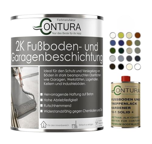 Contura 2K Bodenfarbe Betonfarbe Garagenfarbe Kellerboden Fussbodenlack Seidenmatt Lack (8023 Terracotta, 550ml (500ml+50ml Härter))