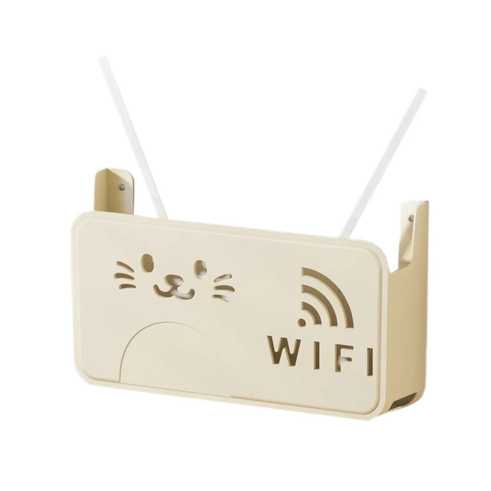 Sqqcreato Apricot Wifi Router Storage Box Wireless Wifi Router Storage Box Living Room Socket Cable Power Organizer Decoration Wall Mounted Tv Rack(Apricot)
