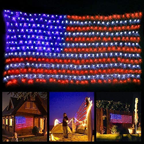 MZD8391 American Flag Lights 420 LED Lighted Flag Light Waterproof Outdoor