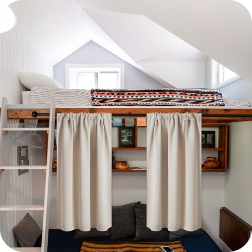 MRTREES Tende oscuranti impermeabili beige per armadio da cucina e piccole finestre, tende con tasca per asta per bagno e finestra a golfo, facile installazione, 2 pannelli, 60 x 75 cm, beige