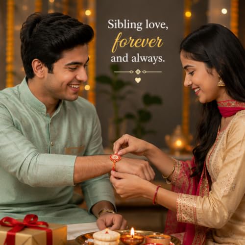 Image of DIKANG Combo Pack of 10 Premium Rakhi Set for Brother and Bhabhi | Mauli Thread Rakhi with Roli Chawal Tilak Set & Greeting Card | Rakhis for Rakshabandhan with Tealight Candle (NR110)