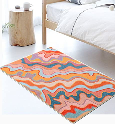 Image of Zeeinx Rainbow Modern Area Rug (2' x 3'), Faux Wool, Non-Slip, Machine Washable, Bathroom, Bedroom Rug