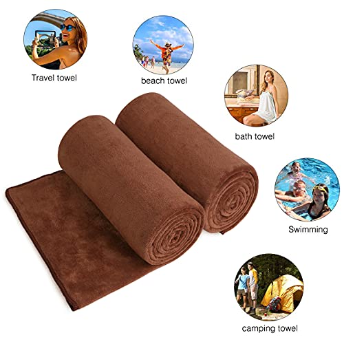 Image of JML Large Bath Towels Set of 2, 30 inch x 60 inch, Oversized, Soft, Absorbent, Fast Drying Microfiber Bathroom Towel for Sauna, Salon, Hotel, Sport, Fitness, Yoga, Brown
