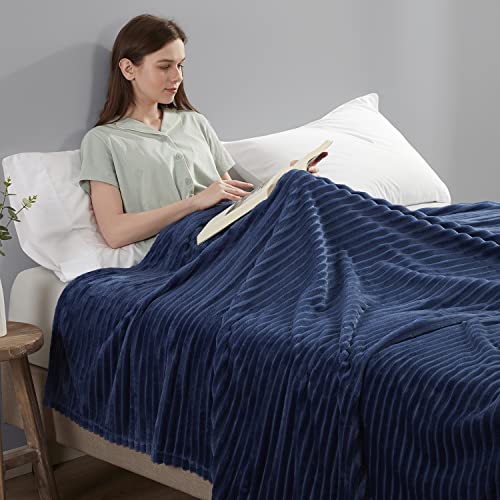 Image of Nestl Blue Blanket King Size for Bed - Cozy Warm Fuzzy Blankets for Women, Plush Large Fleece Throws for Girls - Navy Blue, 108 x 90 Inches