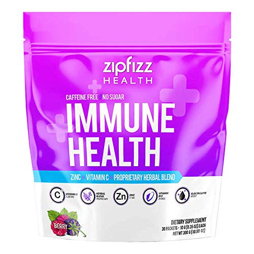 Zipfizz Immune Health Drink Mix, Immune Boost with Zinc & Vitamin C, Caffeine-Free, Pink, Berry, 30 Count