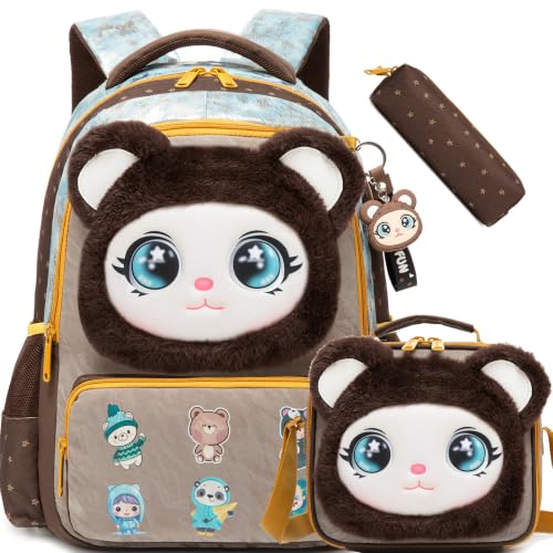 Meetbelify Mochila para meninas com lancheira, estojo de lápis, bolsa de viagem escolar infantil, Olho grande 04