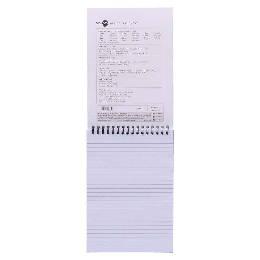 YOUVA Navneet My Notes Office Notebook Journal For Personal And Office Use | Top Wiro/Spiral Bound | Single Line | A5 Size - 14.8 Cm X 21 Cm | 160 Pages| Pack Of 3 3