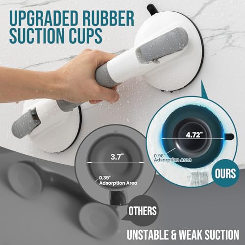 Image of TAILI Shower Grab Bars,Suction Shower Handles,Upgraded,330lbs,2 Pack,Grey | Safety for Bathtubs,Toilet,Elderly&Seniors,Bathroom Grip Bar Heavy Duty Handrails,No Drilling Removable Waterproof,14.9 inch