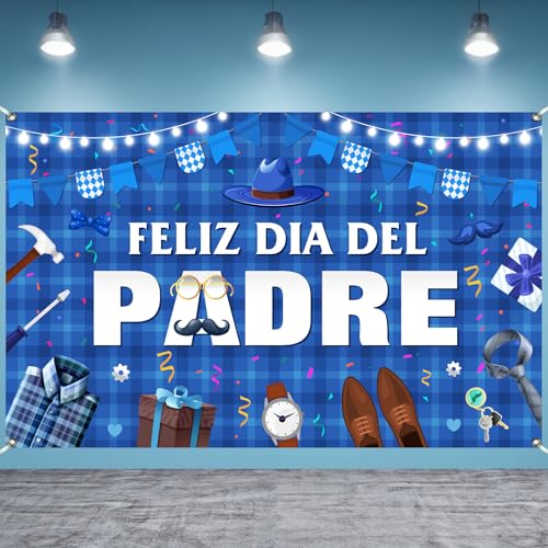 Feliz Dia Del Padre Banner 5.9x3.6Ft Mexican Happy Fathers Day Banner Backdrop Spanish Blue Feliz Dia Del Padre Decoracion Backdrop Spanish Fathers Day Party Decorations 71x43inchPolyester