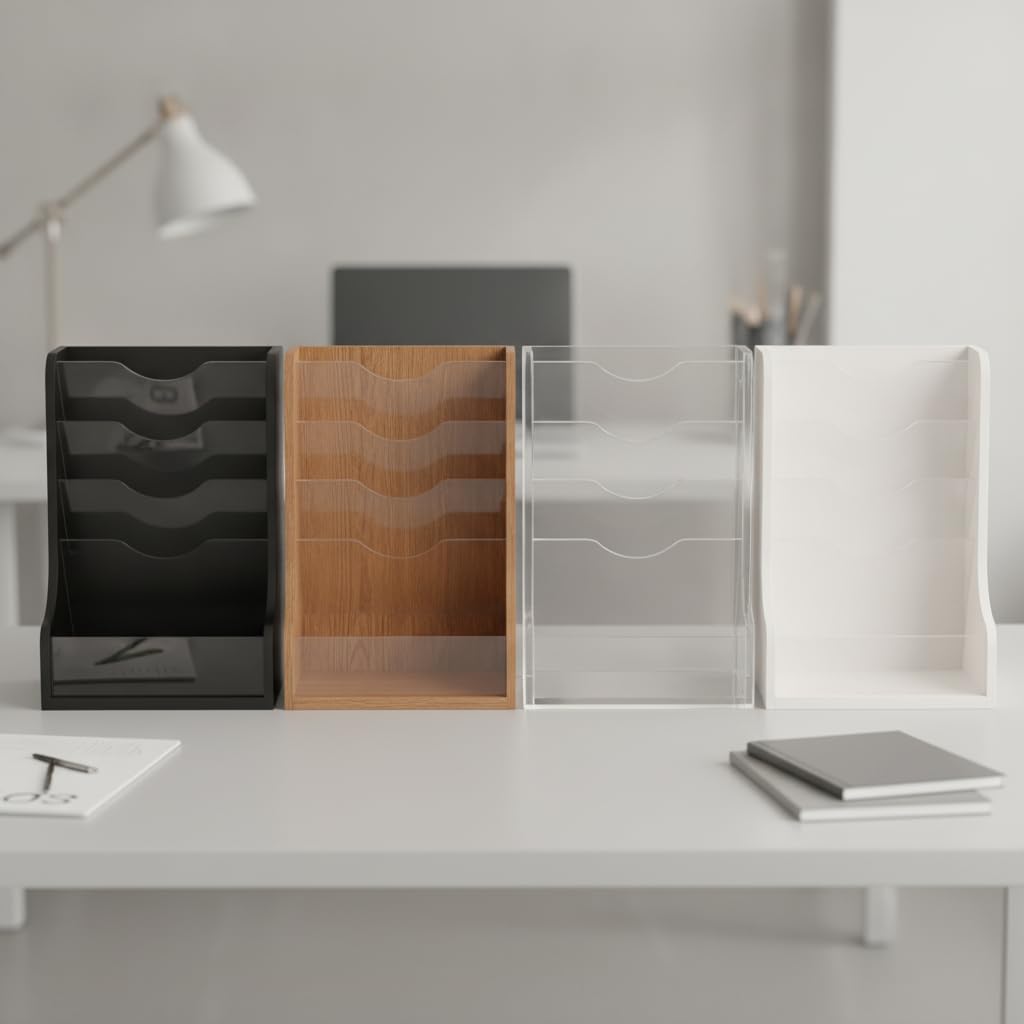 Dokumentenablage, Schreibtisch-Organizer , L-02 Holzmaserung-Transparent