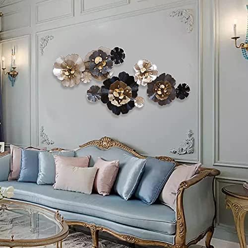 Image of ZOVE Metal Flower 3D Design Blossoming Flower Wall Decor Perfect for Living Room /Hotel /Restaurant /Bedroom (Multcolor, 47 X 23 INCH)