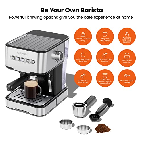 image for Chefman 6-in-1 Espresso Machine with Steamer, One-Touch Single or Doub