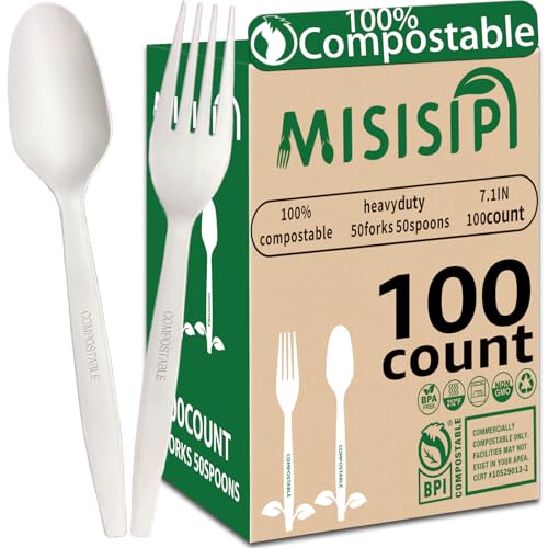 MISISIPI Compostable Heavy-Duty Forks and Spoons Set