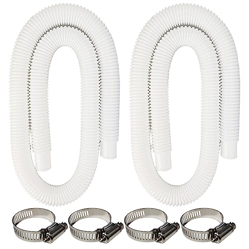 2 Pack Pool Pump Replacement Hose 1.25 Diameter 59 Long Pool Filter Replacement Hoses for Above Ground Pools Compatible with Intex Filter Pump 607 637 Includes 4 Metal Clamps (white)