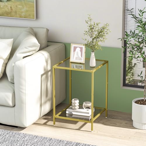 Image of HOMSHO Side Tables Set of 2 with Tempered Glass, Square End Tables