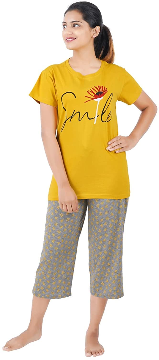 SAFESHOP - Women's Cotton Printed Top and All Over Print Capri Pyjama Set/Pajama Night Suit Set/Sleep wear Set/Loungewear Set-New Model -EE-34-picture-10