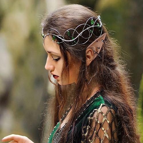 FRESHME 2 Pairs of Fairy Elf Ears with Sliver Piercings - Gothic Elf Ear Cuffs Skull Rose Cross Studs Sterling Earrings2