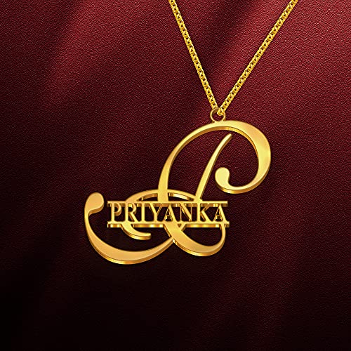 Image of Priyanka Cursive Gold & Silver Name Pendant Necklace, Best Jewelry Gift for Girls.