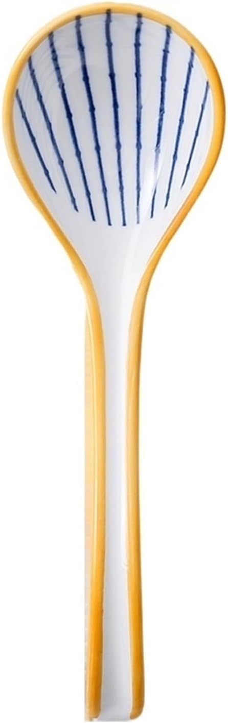 Soup Spoon Asian Chinese Ceramic Spoons Japanese with 8 Inch Long Curved Handle for Ramen,Dumpling,Noodles,Rice, 1 Pcs Ice Cream Scoop(A)