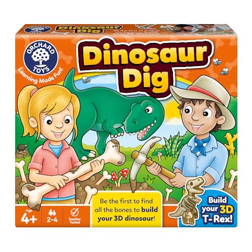 Orchard Toys Dinosaur Dig Game - Matching and Memory Board Games for 4+ Year Olds - Educational Dinosaur Toys for Boys and Girls - Build a 3D Dino - For Kids Age 4+ year olds - 2-4 Players