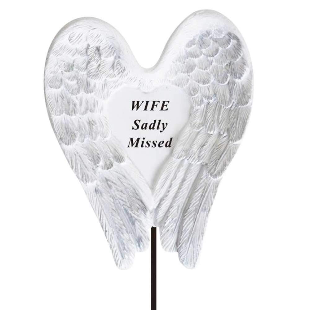 Angraves White Sadly Missed Wife Angel Wings Memorial Tribute Stick Graveside Plaque 33Cm