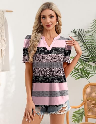 Image of Zeagoo Women Blouses Puff Short Sleeve Tops V Neck Dressy Casual Spring Shirts Boho Floral Cute Clothes 2026