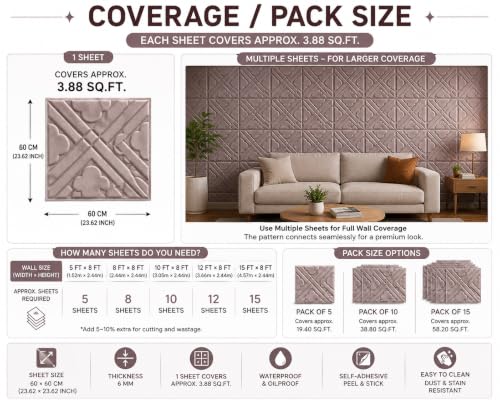 Image of Velvet 3D Peel and Stick Wall Panels | Self-Adhesive PE Foam Wallpaper Sheets for Room, Bedroom & Home Decor - Waterproof & Easy DIY (60x60cm, 6mm Thick) - 1 Pack (Approx. 4.3 sqft)