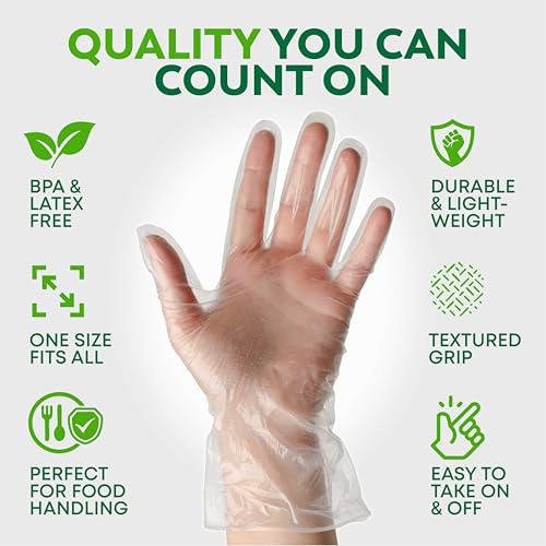 Keppi 600 Pack Disposable Food Prep Gloves – Clear Polyethylene, Latex-Free, BPA-Free, Powder-Free – Bulk Kitchen Cooking, Catering, BBQ, Baking, Restaurant, Food Handling & Serving Gloves