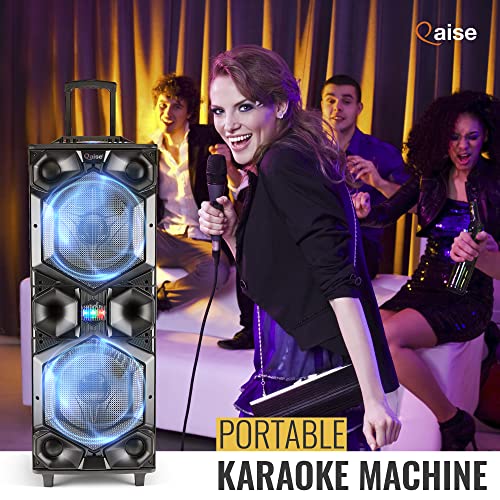 Qaise Professional Bluetooth Speaker & Party Karaoke Machine With Deep Bass, Dual 15” Subwoofer, 1.5” Tweeter, Led Lights, Large Pa System With Wheels, 18000 Watts Peak Power (Mega Bass Thumper) #TOP5