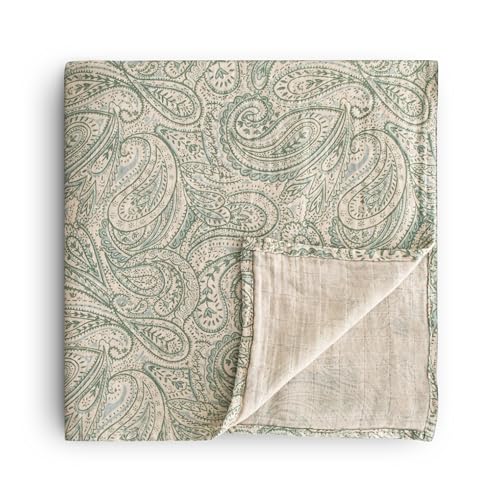 Image of mushie Muslin Baby Swaddle Blanket | 100% Organic Cotton (Green Paisley)