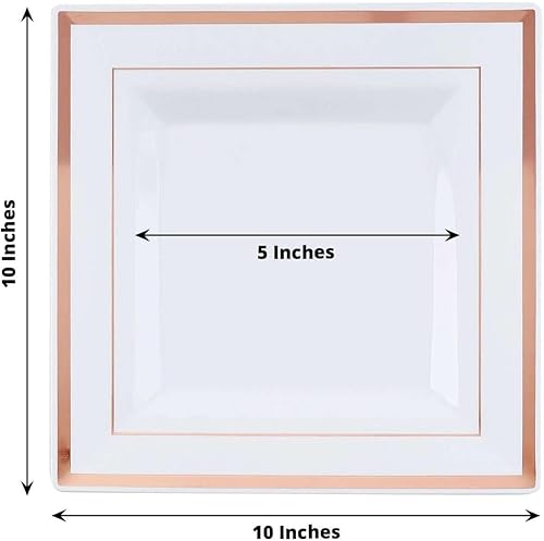 Miniatura 3 de Efavormart - Paquete de 10 platos cuadrados desechables de plástico de 10 pulgadas con borde dorado rosa brillante para bodas, cumpleaños, fiestas,
