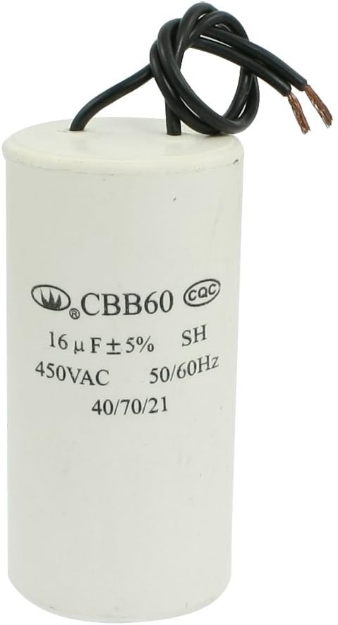 uxcell White 16uF 2 Wire Motor Running CBB60 SH Capacitor AC 450V