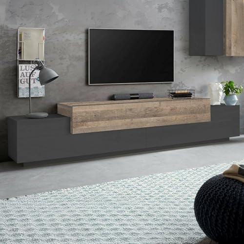 Dmora - Mobile porta TV Nico, Credenza bassa da soggiorno, Base porta televisione, 100% Made in Italy, cm 240x45h52, Antracite e Acero