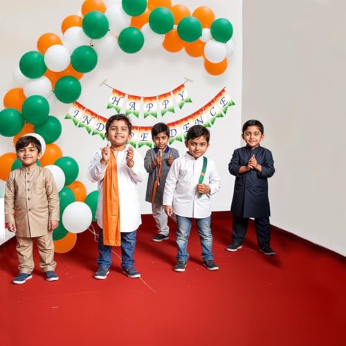 Image of Party Propz Happy Independence Day Decoration Items - 56 Pcs, 2 in 1 Happy Independence Day Banner & Republic Day Reversible Banner, Swirl Hanging, Tricolour Balloons (Latex, Cardstock)