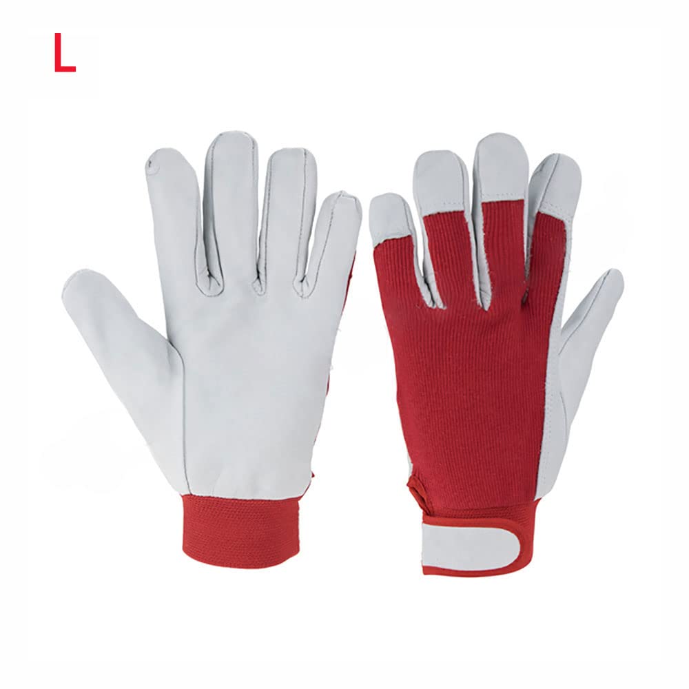 Gants de travail pour hommes, 5 paires de gants de travail de jardin Gants de travail de sécurité pour femmes en cuir de porc Gants de jardinage utilitaires souples respirants Spandex Dos (L)