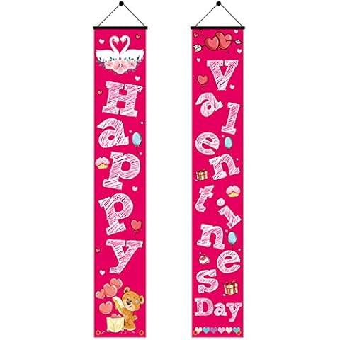 Valentine's Day Couplet Banners Party Decorations Happy and Love Romantic Festive Atmosphere Pink Flag 30 x 180 cm Cover