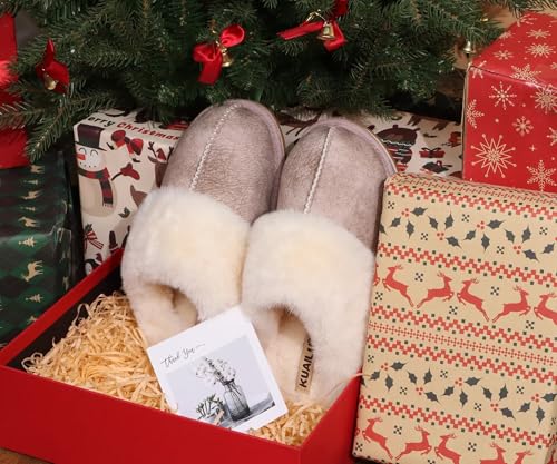 Image of KuaiLu Womens Cozy Memory Foam Slippers Ladies Fuzzy Faux Fur Lined Warm Arch Support House Shoes Slip on Comfy Winter Scuff Indoor Outdoor Rubber Hard Sole