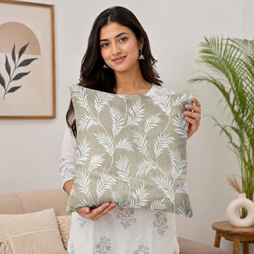 Image of Divine Casa Cushion Covers Set of 5 Golden | 16x16 Inch Jacquard Sofa Cushion Covers | Premium Decorative Leaf Pattern Throw Pillow Covers for Living Room