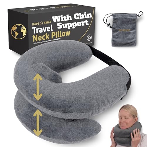 Naps Away Travel Neck Pillow - The Inflatable Travel Pillow With Dual Adjustable Zones & Chin Rest | Super Cozy Airplane Pillow With Excellent Neck Support | Washable Cover | Neck Pillows For Travel