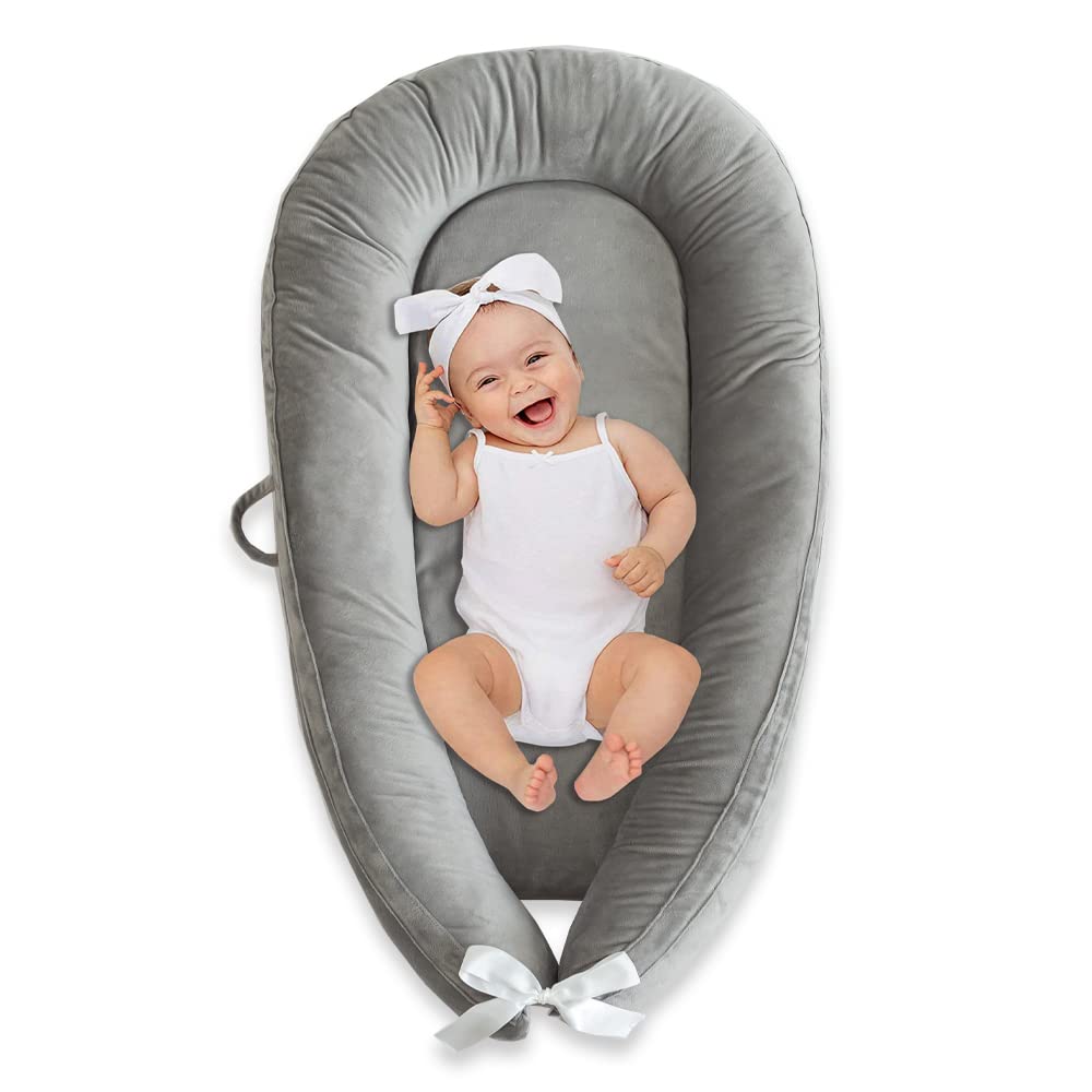 FACE TWO FACE Baby Lounger Cover,Newborn Lounger Cover for Baby, Baby Nest Cover,Snugly Fit Infant Lounger for Baby, Infant 100% Cotton Breathable Sleeping Bed Cover for Newborn(Light Grey)